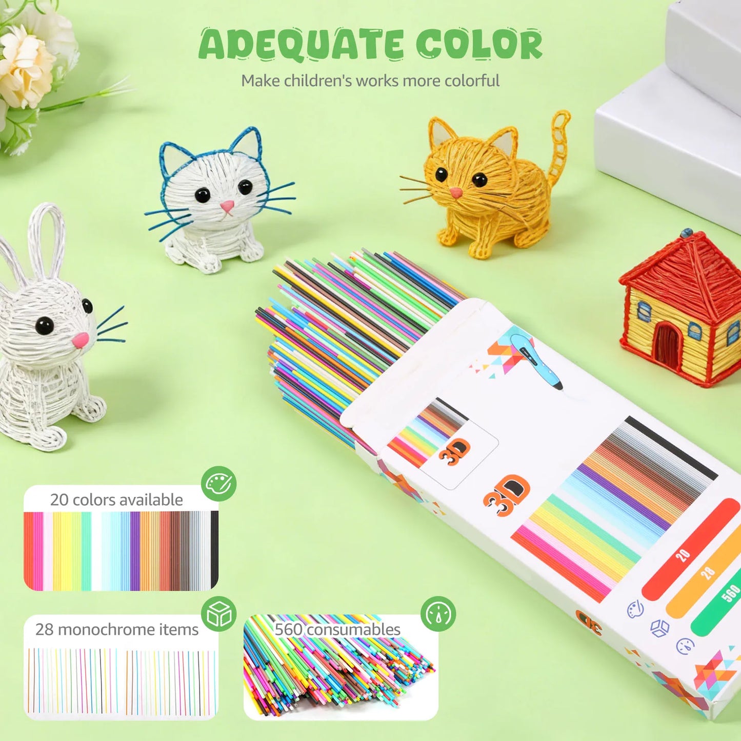 PCL Filament Nachfüllset für Kinder 3D Stifte – Niedrigtemperatur, ungiftig & geruchslos